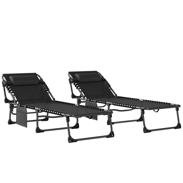 online Set 2 Lettini Prendisole da Giardino 57x200x38 cm Pieghevoli e Reclinabili su 5 Livelli con Cuscini in Texteline Nero