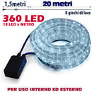 Tubo Luminoso 20 Metri LED Bianco Freddo 360 Luci per Interno e per Esterno
