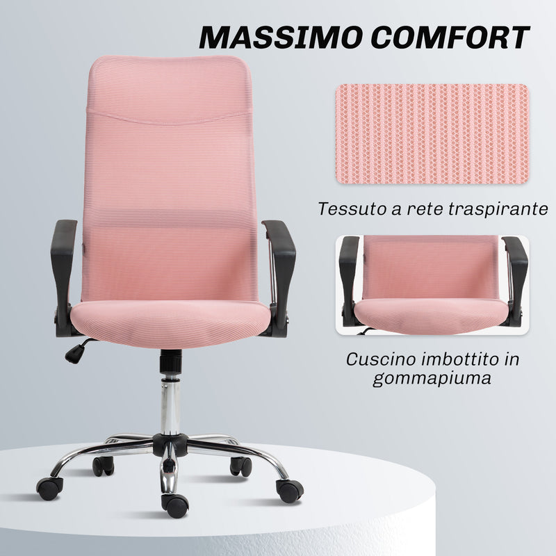 Sedia Ergonomica da Ufficio Girevole 63x65x109-119 cm con Schienale a Rete Rosa   