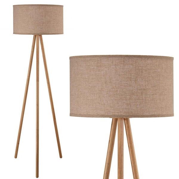 Lampada Piantana Terra Design Moderno in Legno Paralume Tessuto Luce E27 Beige online