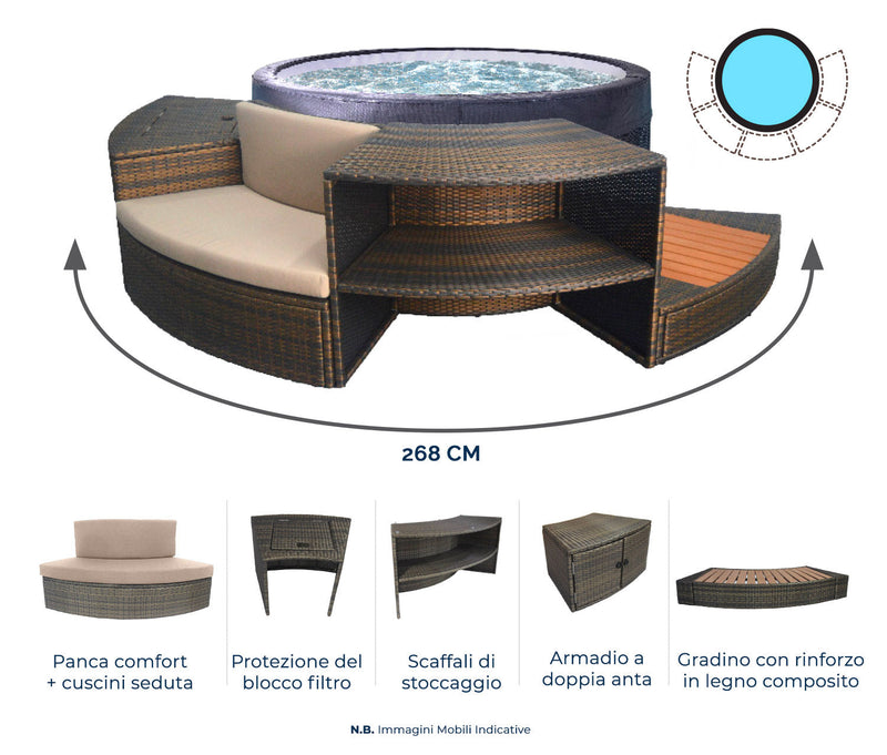 Vasca Idromassaggio Bagno di Ghiaccio da 3°C a 42°C Ø156x70 cm con Mobili 5kW NetSpa Ice Grigia