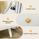 Credenza Moderna Mobile Basso 90x32x80 cm con 3 Cassetti e 2 Armadietti in Truciolato e Legno Bianco   