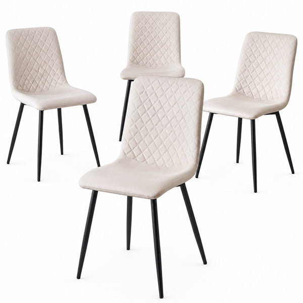Set 4 Sedie Piedi Neri e Seduta Ergonomica con Rivestimento in Velluto Beige sconto