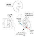 Rubinetto Miscelatore Monocomando Doccia ad Incasso con Deviatore in Ottone Mariani Artic Cromato