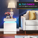 Set 2 Comodini 45x35x52 cm LED a 16 Colori e 4 Modalità con 2 Cassetti in Legno Bianco Lucido      