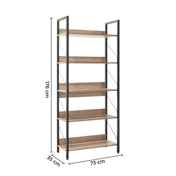 acquista Bücherregal aus Holz 73x176x35 cm Regal 5 Regale für Büro Eiche