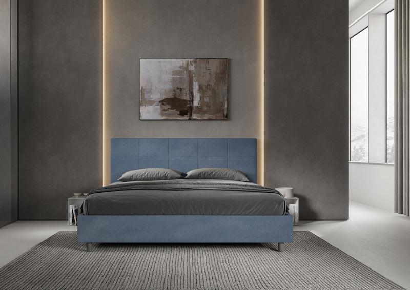 Letto Matrimoniale Imbottito in Microfibra Mika Blu Varie Misure