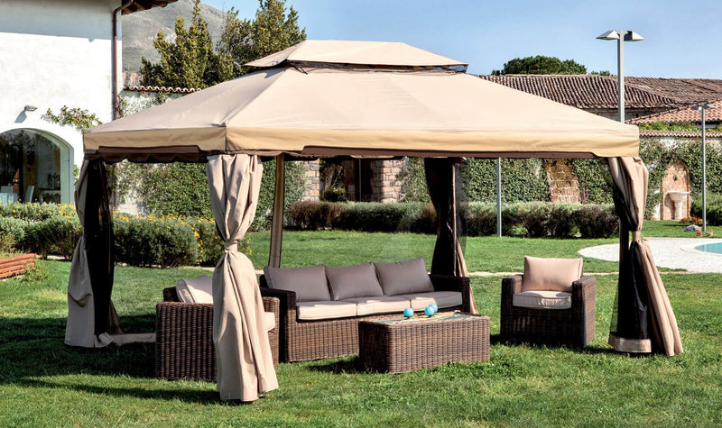 Gazebo da Giardino 3,6x4,8m in Alluminio con Zanzariera Bauer Ecrù