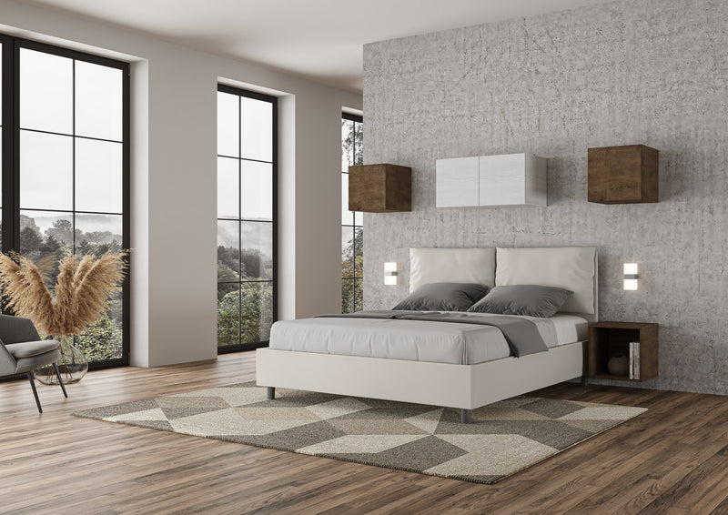 Letto Matrimoniale con Alzata Comoda Imbottito in Similpelle Antea Bianco Varie Misure