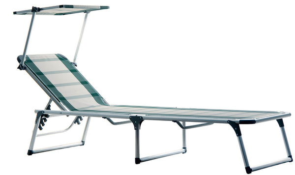 sconto Klappbare Garten-Sonnenliege aus Aluminium mit weißem und grünem Vorghini-Baldachin
