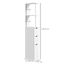 Colonna Bagno con Armadietto, Ripiani e Cassetti, in Legno, 15x33x136.8 cm, Bianco      