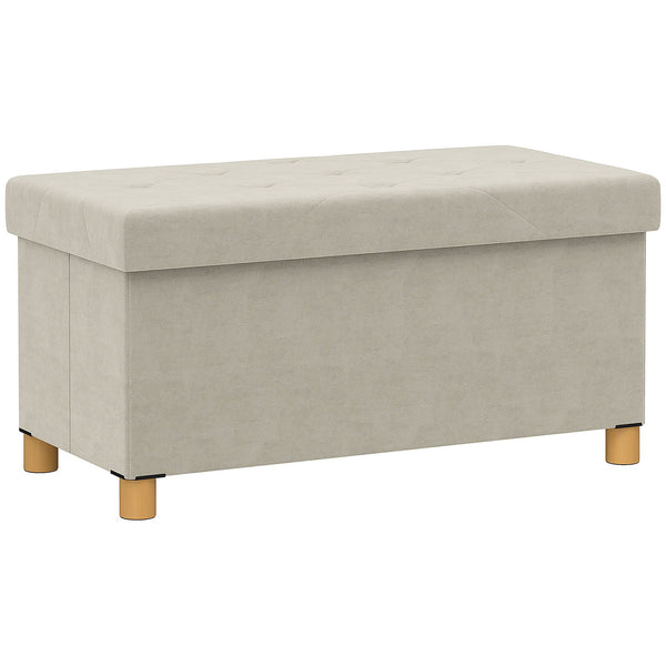 Panca Contenitore Pieghevole 67L 76x38x38cm Rivestimento Effetto Velluto Bianco Crema acquista