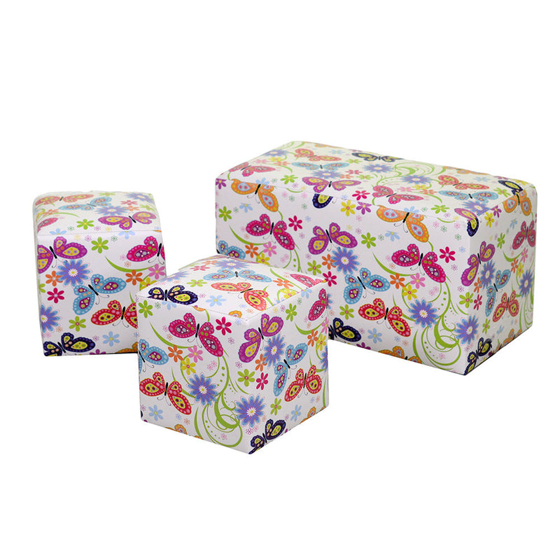 Set 2 Pouf e Panca in Similpelle 60x30x33 cm Farfalle