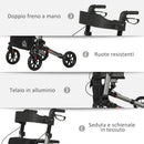 Deambulatore per Anziani e Disabili ad Altezza Regolabile 67x65x79.5-94 cm Pieghevole in Allumino Nero e Argento   