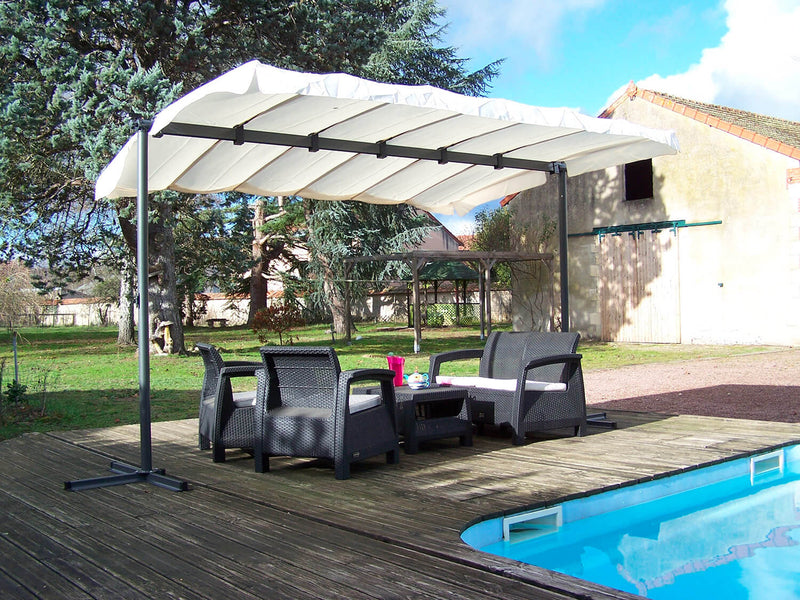 Pergola a Baldacchino 2,5x3,5x2,2 m Telo in Poliestere Struttura in Alluminio Grigio Antracite Grigio Antracite