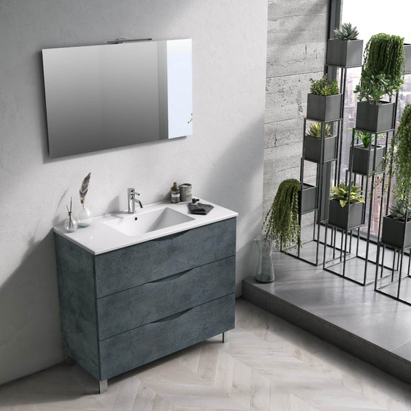 Badezimmer-Hängeschrank 100 cm, Waschbeckenspiegel und TFT-LED-Lampe Marte Blue Stone sconto