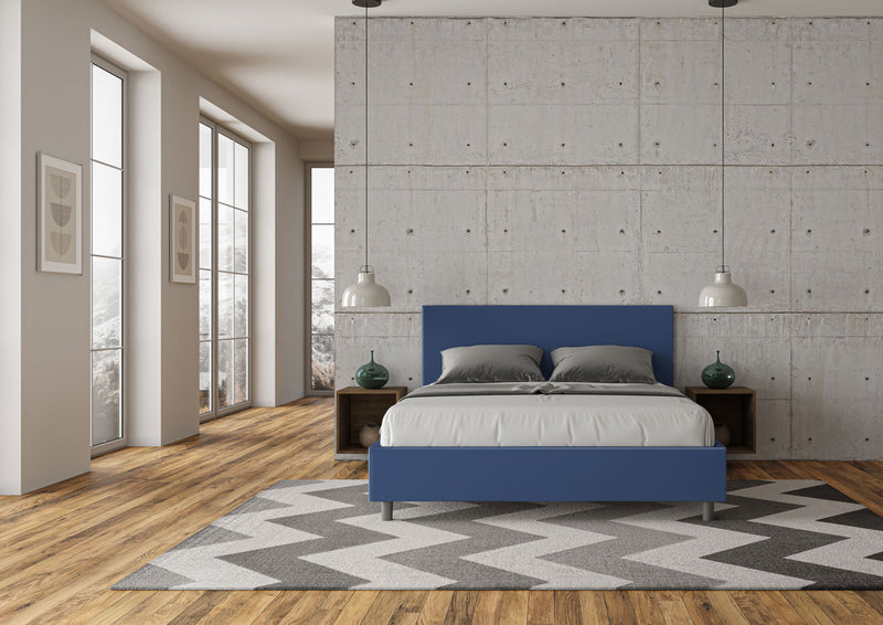 Letto Matrimoniale Senza Testata Imbottito in Similpelle Adele Blu Varie Misure