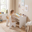 Set Tavolo Bambini 3-8 Anni con Sedia e Cassetto 69,5x45x51 cm con Bordi Arrotondati in Truciolato e MDF Bianco      