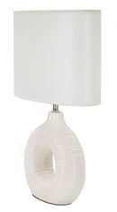 Lampada da Tavolo Seta Bianca 28,5x15x43 cm in Ceramica e Ferro e Tessuto Bianco      