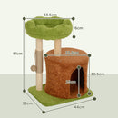 Albero Tiragraffi per Gatti con Casetta Lettino e Gioco 44x33x61 cm in Legno e Peluche Verde 