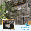 Gabbia per Uccelli 64x45x110 cm con Area Gioco Vassoio Estraibile e Mensola Nero      