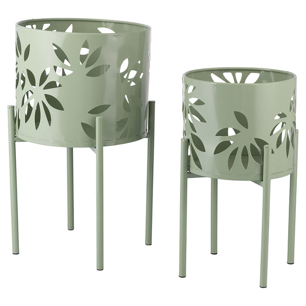 Set 2 Porta Vasi Ø20x36 cm e Ø25x43 cm con Piedistallo in Ferro Verde prezzo