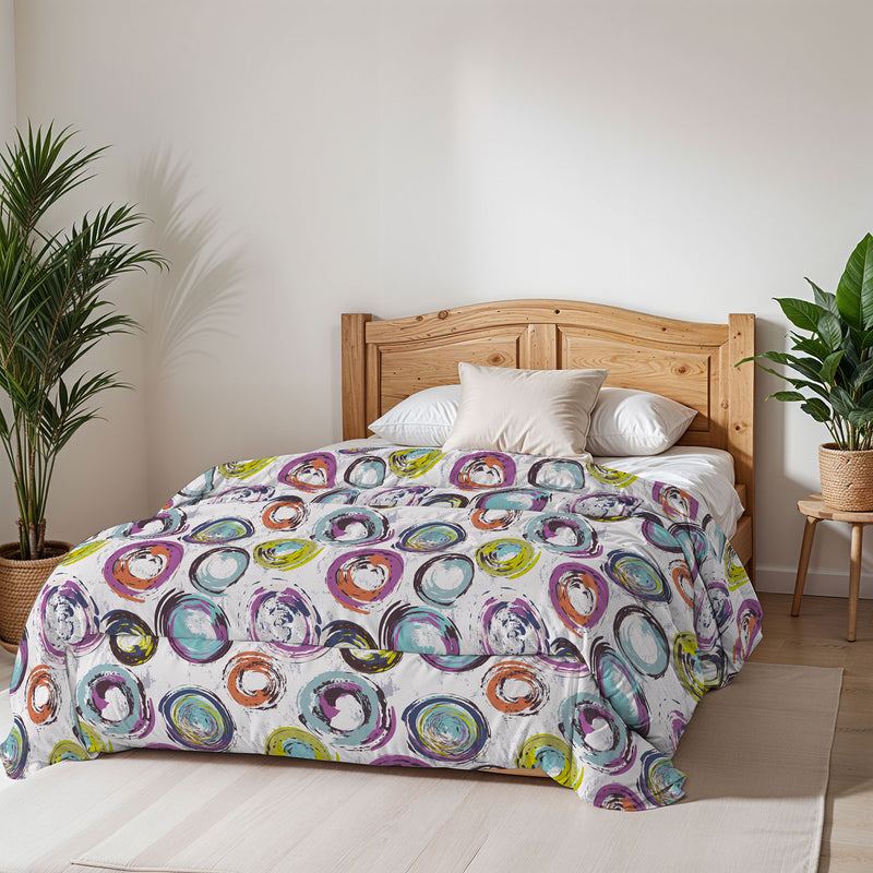 Trapunta Invernale Stampata in Microfibra 200gr Double Face Cerchi Astratti Varie Misure