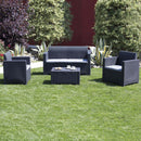 Set Salotto da Giardino Divano 2 Poltrone e Tavolino con Cuscini in Plastica Nero