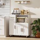 Mobile per Microonde 80x40x88,7 cm con Cassetto 2 Armadietti Ripiano Aperto e Piano Regolabile in Legno Bianco      