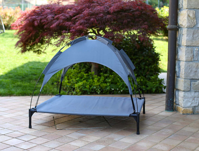 Brandina per Cani 105x85x85 cm con Tettuccio in Metallo e Tessuto Grigio