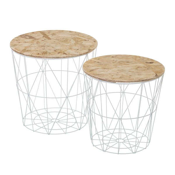 Set 2 Tavolini da Salotto Tavoli per Divano Colore Bianco in Metallo e Legno sconto