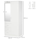 Armadio Moderno con Guardaroba 2 Ante 80x50x180 cm in Legno truciolare e Vetro Bianco