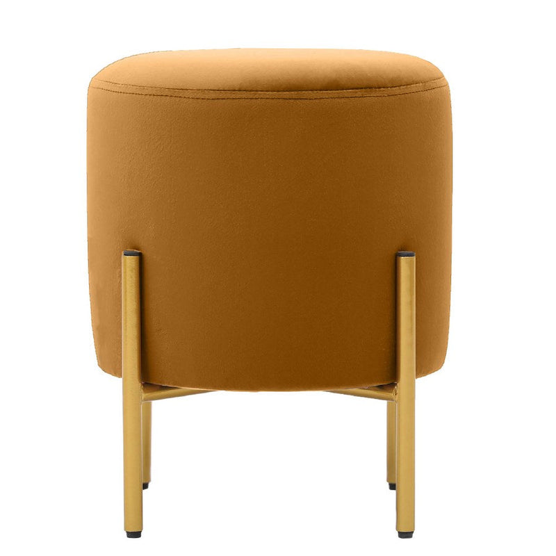Pouf Ø35x42 cm in velluto nocciola con piedi ottone