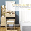 Consolle Trucco con Specchio 80x38x143 cm con Sgabello in Truciolare Color Legno 