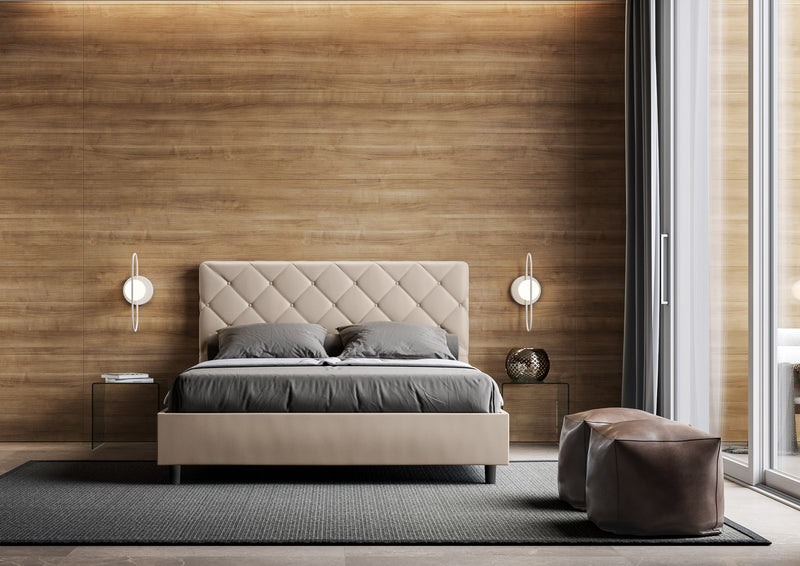 Letto Matrimoniale con Testata e Alzata Comoda Imbottito in Similpelle Priya Tortora Varie Misure