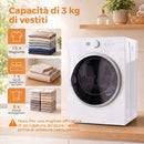 Mini Asciugatrice 3 kg 1020 W 49x47x70 cm con Riscaldamento PTC e Timer in Acciaio Inox Bianco      