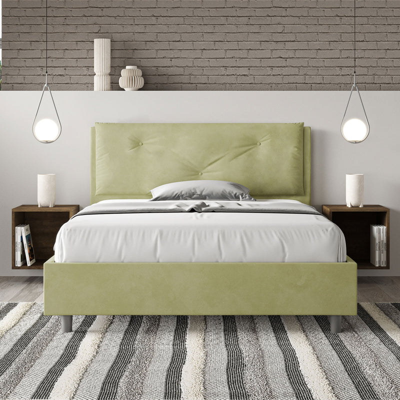 Letto Matrimoniale Francese Imbottito in Microfibra Appia Large Tè Verde Varie Misure
