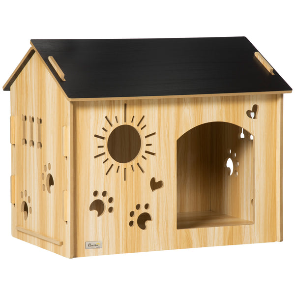 Cuccia per Cani da Interno 69x50x58,5cm Casetta Intagliata in MDF Quercia e Nero online