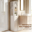 Mobile Colonna Bagno 18x40x135 cm con 2 Cassetti 2 Ripiani e 3 Scomparti in MDF Bianco      