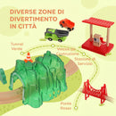 Trenino Giocattolo per Bambini 3+ Anni 86,1x76,1x25 cm 91 Pezzi con Gru Binari Veicoli e Personaggi in Legno Multicolore      