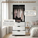 Armadio 2 Ante con 3 Cassetti 80x50x180 cm con Barra Appendiabiti in Melamina Nero Bianco      