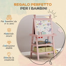 Lavagna per Bambini 59x48x118 cm a Gesso Magnetica e Rotolo di Carta in Legno Rosa  