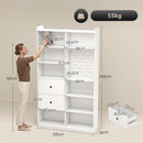 Libreria Doppia a 6 Livelli 120x30x200 cm con Cassetti e Pannello Forato in MDF e Metallo Bianco      