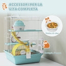 Gabbia per Criceti a 3 Livelli 34,5x27,5x41 cm 12 Tubi con Casetta Rampa e Accessori in Metallo e Plastica Grigio      