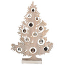 Albero di Natale in Legno 50 cm con Led e Palline Sbiancato