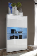 Mobile Alto da Salotto 2 Ante Rifinitura Centrale in Vetro 140x78x42cm TFT  Sorren Bianco Lucido
