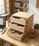 Cassettiera da Tavolo 3 cassetti 36x30x36 cm in Legno di Pino Massiccio Grezzo