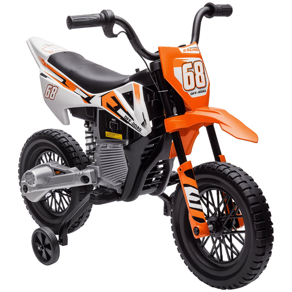 Moto Elettrica per Bambini 3-6 Anni 107x56x70 cm Batteria 12V e Rotelle Rimovibili Arancione acquista
