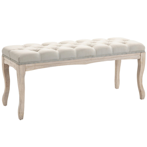 acquista Panca Fondoletto Vintage Trapuntata a Bottoni 110x40x48 cm Tessuto Effetto Lino Beige