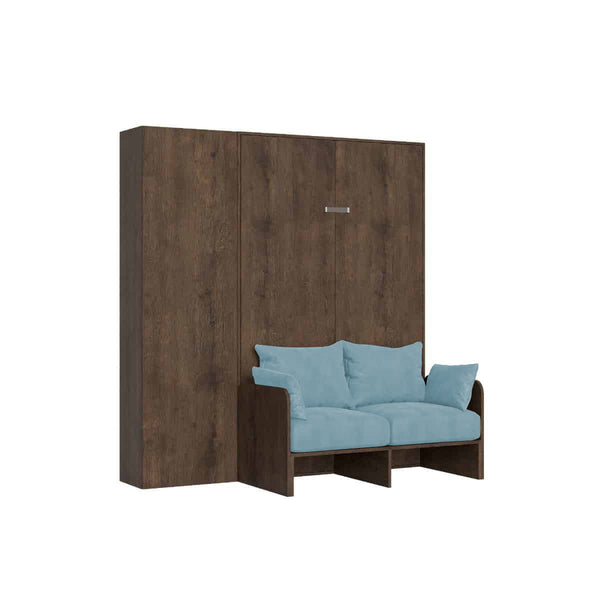 sconto Letto Una Piazza E Mezzo A Scomparsa 120 Kentaro Con Divano E Colonna Noce e Azzurro